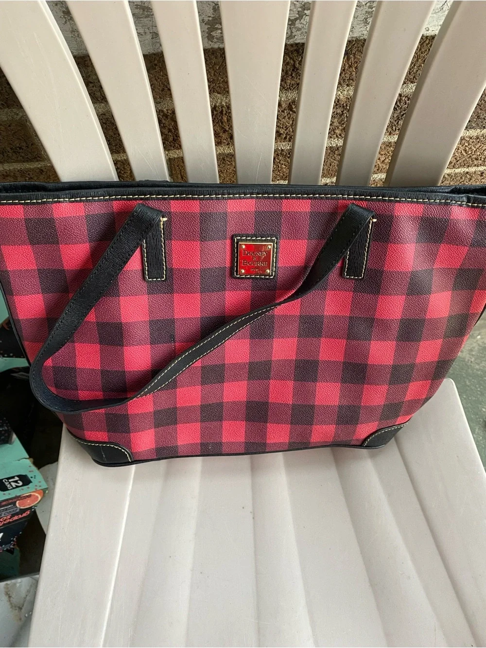 Dooney & Bourke Pink and Black Buffalo Check Tote with Matching Wallet